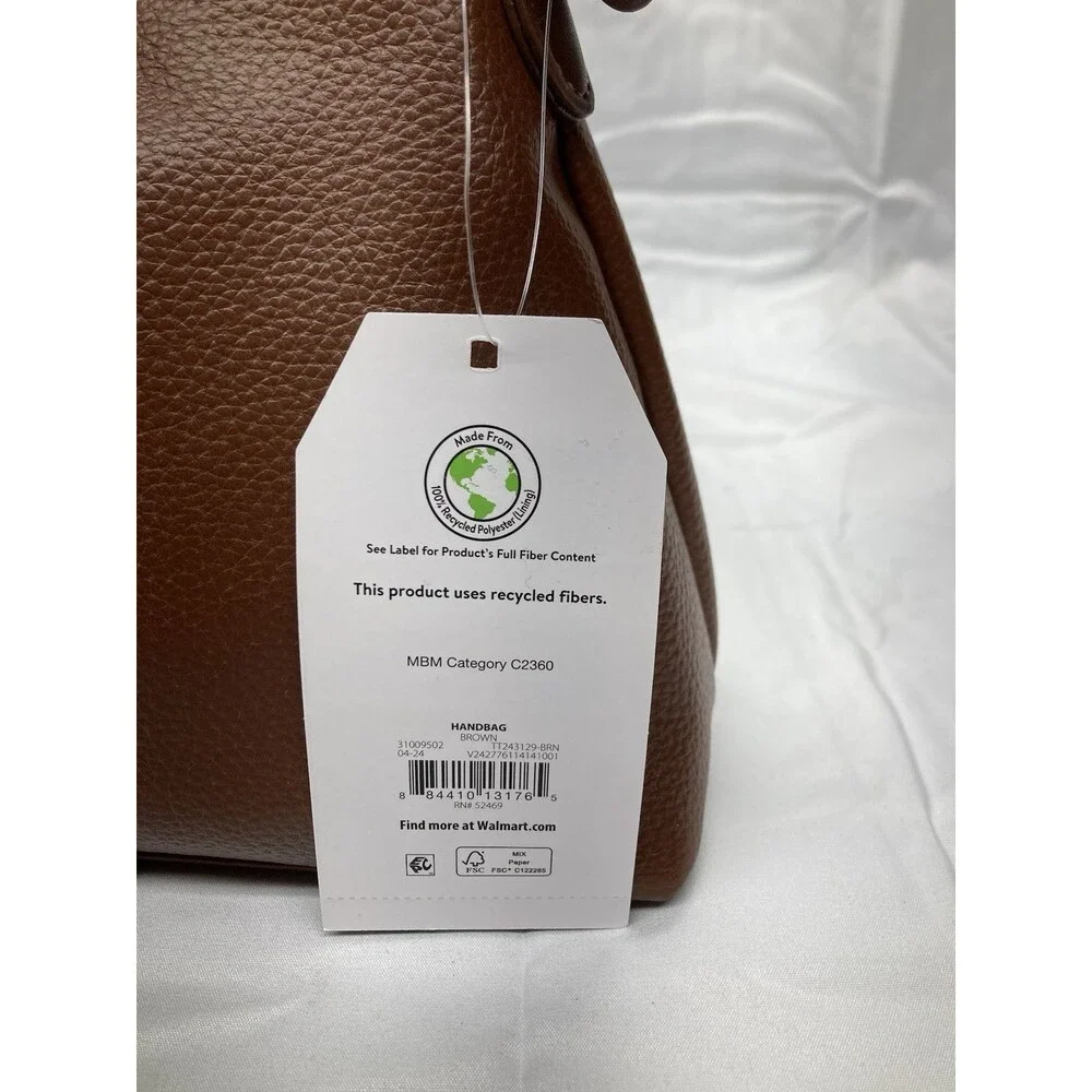 Time and Tru TT243129-BRN Brown Vinyl Adjustable Strap Women's Shoulder Handbag